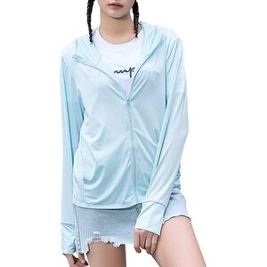 FAYLR Women's UPF 50+ Sun Protection Zip Hoodie Lightweight Light Blue Size L